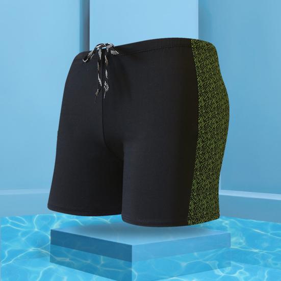 Inner Drawstring Mid-rise Swimming Trunks with Lining Streamlined Design Elastic Waistband Men Shark Print Stitching Swim Shorts Beachwear