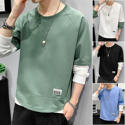Herren Langarm T-Shirt Frühling und Herbst neu Herbstbekleidung Trend Herbstbekleidung Oberteile Unterhemd ins lässiges Rundhals-Sweatshirt