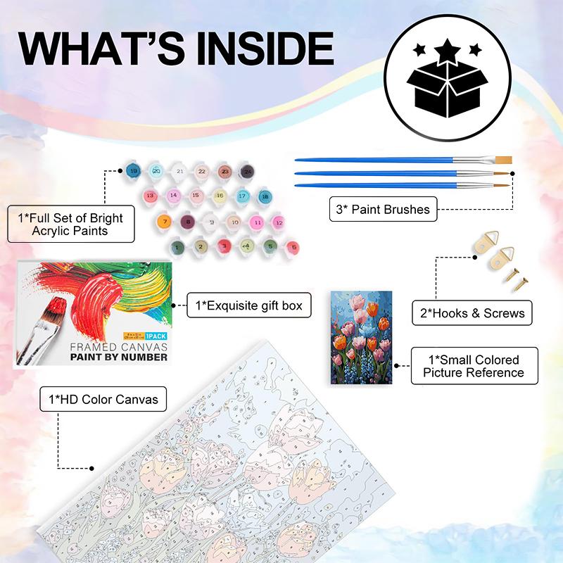 Framed Paint By Numbers Kit For Adults Beginner & Kids Ages 8-12, Easy Flower Paint By Numbers With Frame