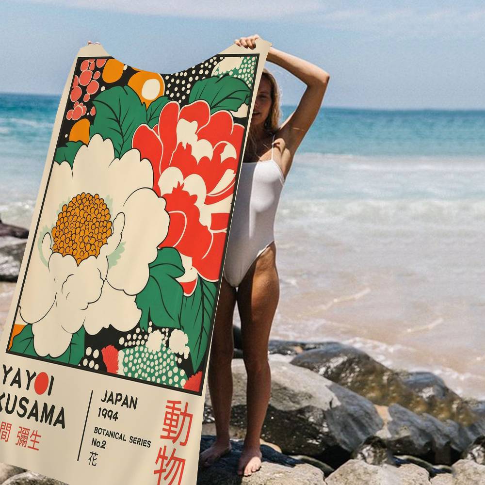Y-Yayois K-Kusamas Art Exhibition Bath Towel Microfiber Soft Water Absorbing Breathable For Girl Kids Decorative Cartoon Beach Towel