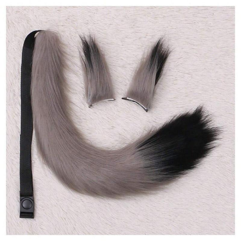 Long Furry Fox Tail Ears Hair Clips Set Anime Cosplay Costume Props Lolita Animal Cat Tail Fursuit Plush Tail Faux Fur Haripins