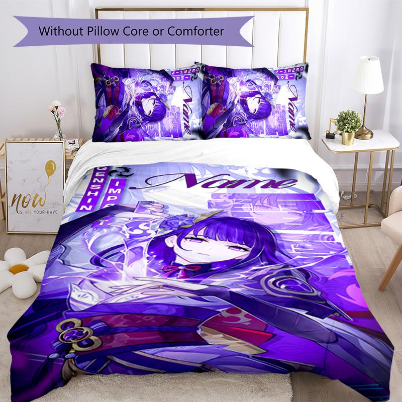 3pcs Custom Name Cartoon Genshin Impact Balzebub Bedding Set Duvet Cover Closure Includes 1 Duvet Cover & 2 Pillowcases for All Seasons Bedroom Decor