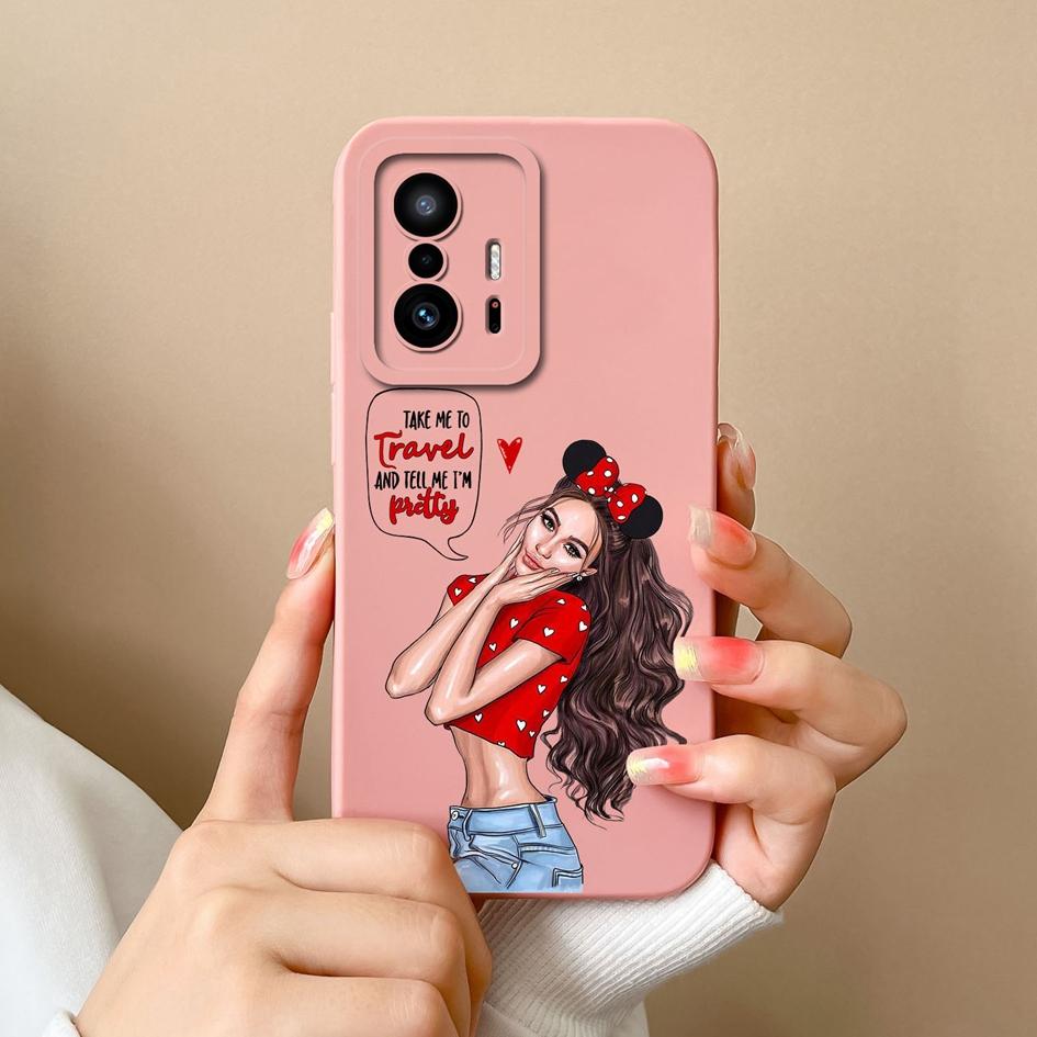 Case For Xiaomi 11T Pro Cover Fashion Design Sweet Girls Matte Liquid Silicone Screen Protector Shell For Xiaomi 11T 11 T Fundas