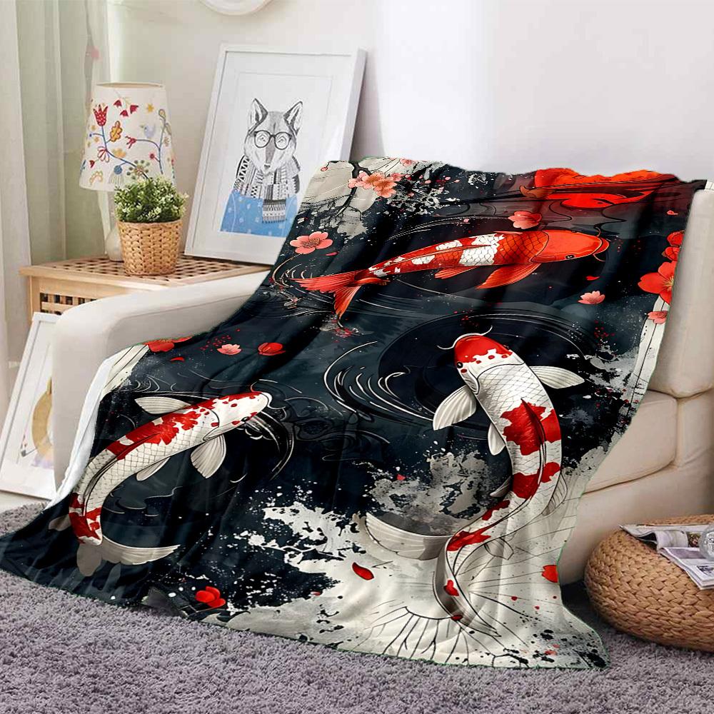1PC Koi Fish Pond Blanket, Throw For Sofa, Bed, Travel, Camping, Livingroom, And Bed, Printing Blanket With Soft And Warm Fabric yy250918197