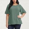Women's Fashion Plus Size Color Round Neck Ruffled Five Quarter Sleeve Casual Loose T-shirt Top