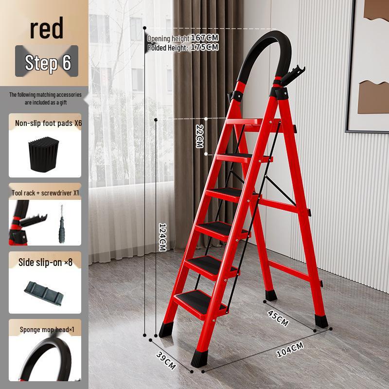 Red Multi-Functional Portable Indoor Folding Ladder: Lightweight, Thickened, Telescopic A-Frame - Ideal Housewarming Gift