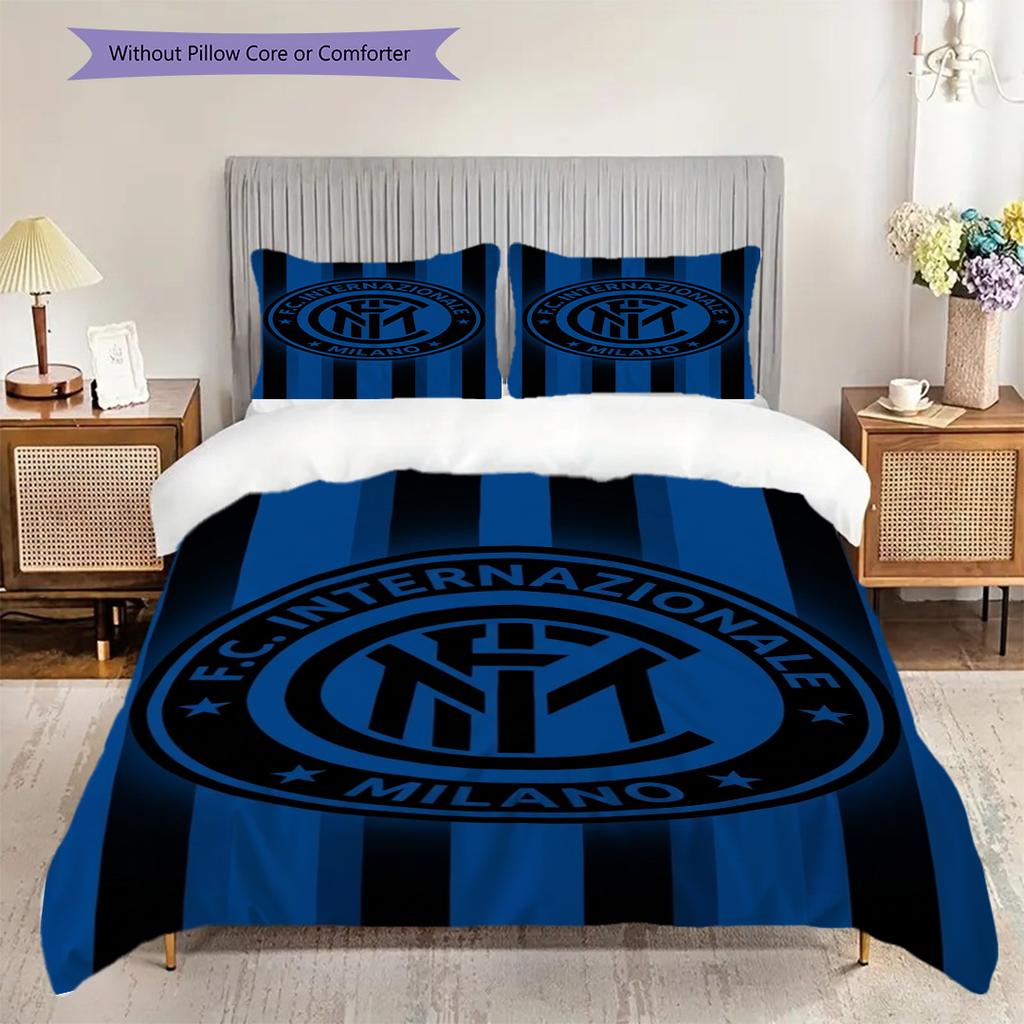 Strisce Blu Emblema Nero: Biancheria da letto con design iconico dell'Inter (1 * copripiumino + 2 * federa, senza nucleo) Set biancheria da letto regalo di Natale compleanno