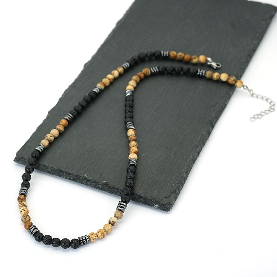 Nuova Collana Fatta a Mano con Perline in Pietra di Lava Occhio di Tigre Naturale da Uomo Regolabile Gioielli Bohemien Retro Minimalisti Accessori per il Collo