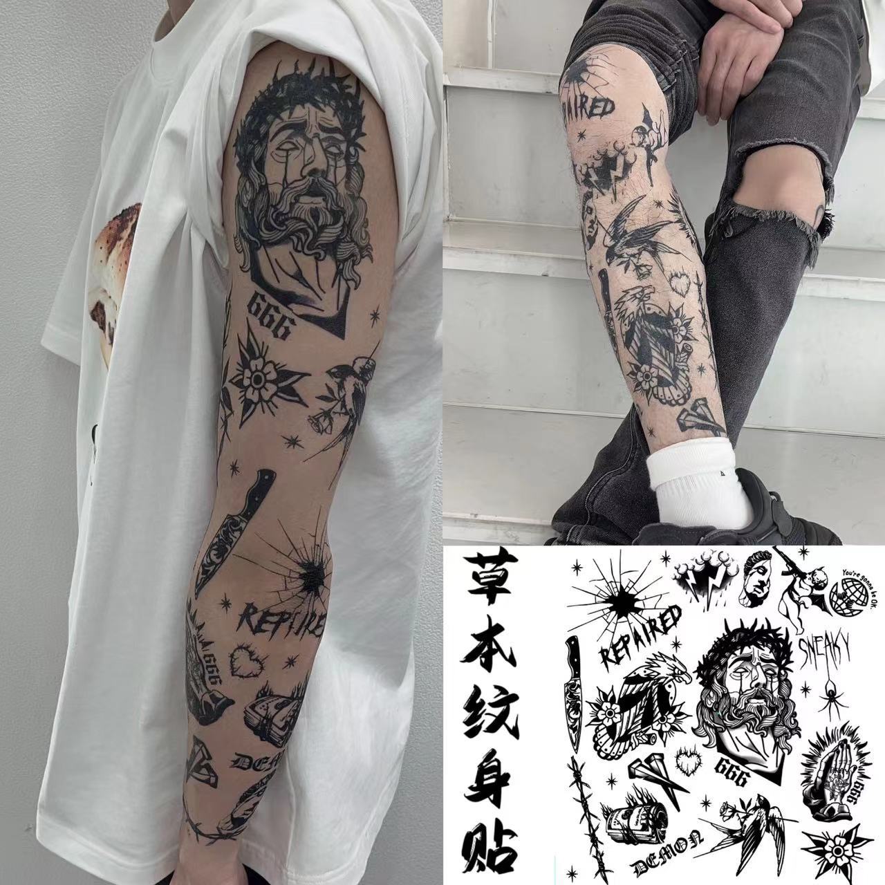 

Europe and America oldschool Herbal juice floral arm tattoo stickers are waterproof, wear-resistant, and long-lasting10-15American style 310*285mm