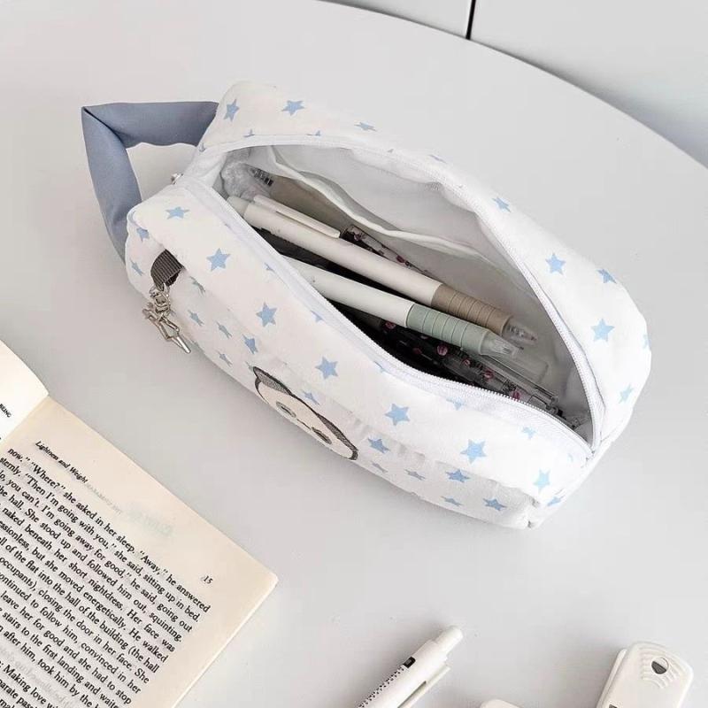 Cute Blue Star Bear Pencil Case Cartoon Bear Pencil Bag Makeup Bag Large Capacity Stationery Storage Bag Student School Supplies
