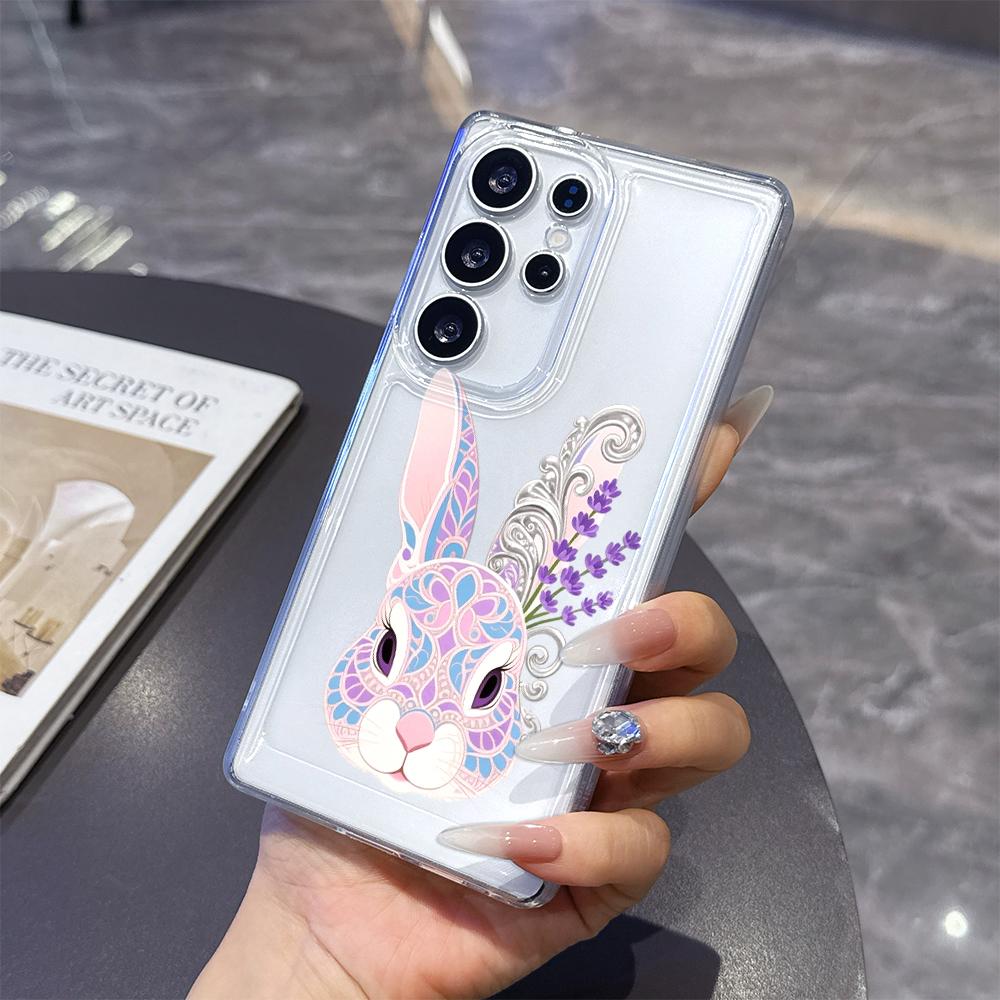 Pastel Rabbit with Lavender Case for Samsung Galaxy S26 S25 S24 S23 S22 S21 S20 FE Plus Soft TPU Slim Fit Shockproof Cover