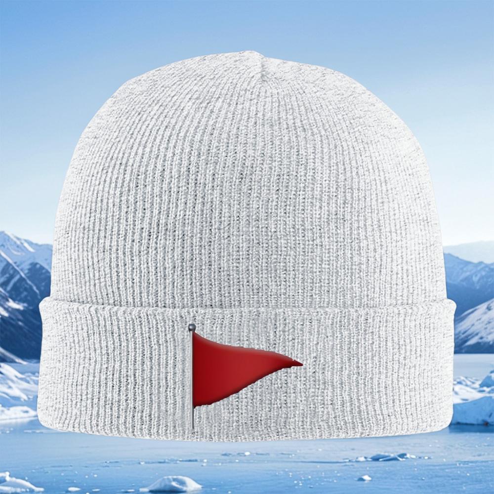 Red triangular flag waving black background Men Women Unisex Knitted Hat Beanie Pullover Cap Winter Thermal Warm Christmas Outdo