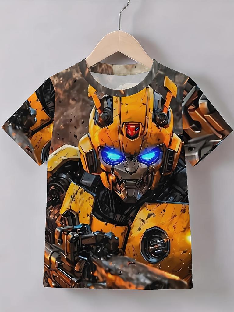 Boys Transformers Bumblebee Optimus Prime All Over Print T Shirt Children Casual Short Sleeve Tops