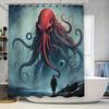 Unique Octopus Shower Curtain Fantasy Art Decor for Bathroom Dark Red Tentacles Mythical Creature Design Waterproof Fabric Wit