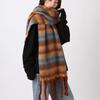 Tassel Plaid Wool Scarf Plush Long Shawl Retro Winter Cashmere Scarves  Autumn Winter