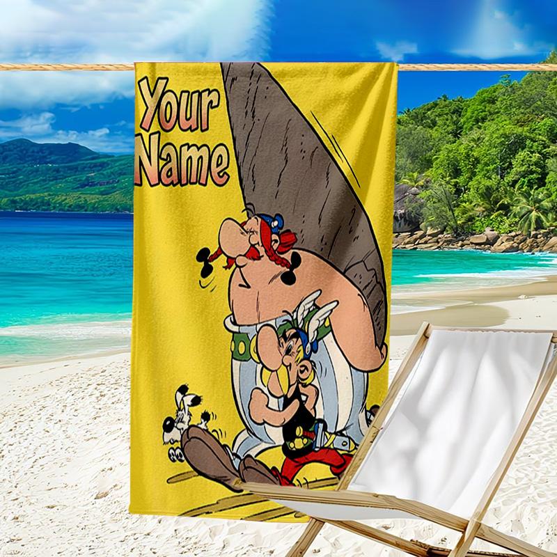 Custom Name Beach Towel Asterix Friends Beach Towel, Soft Microfiber, Gift for Her/Him, Birthday, for Pool, Beach, Travel, Fan gifts