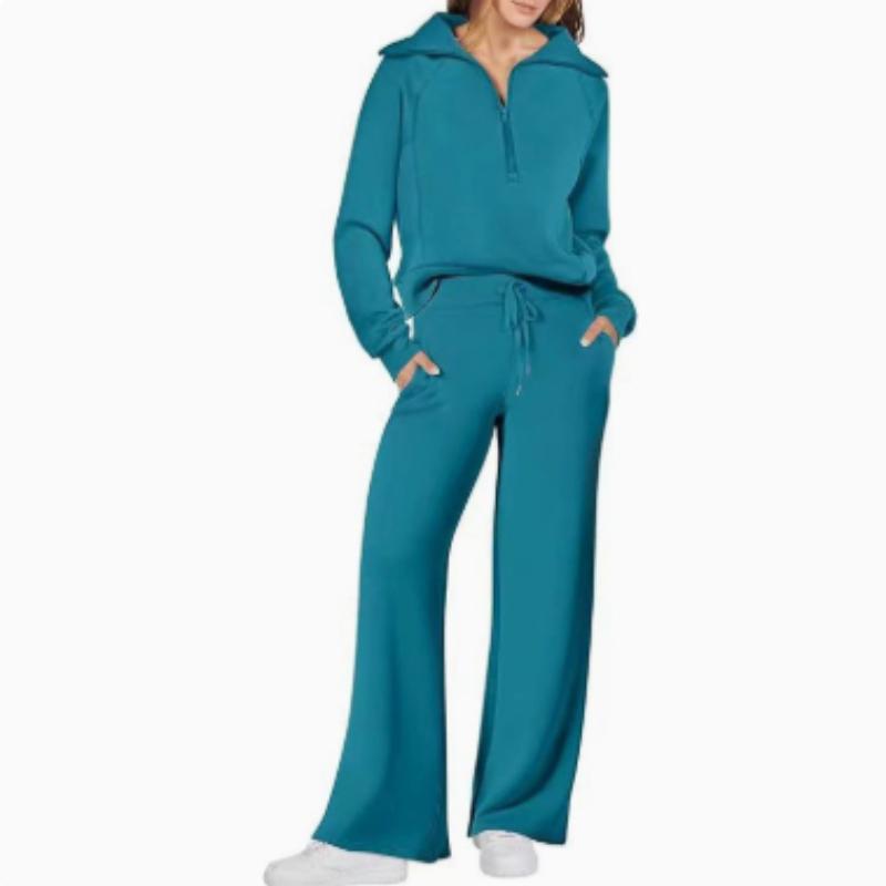 Lässiges Swear Set für Damen für Frühling/Herbst, Reißverschluss Langarm-Sweatshirt und Weitbeinige Hose 2-teiliges Set