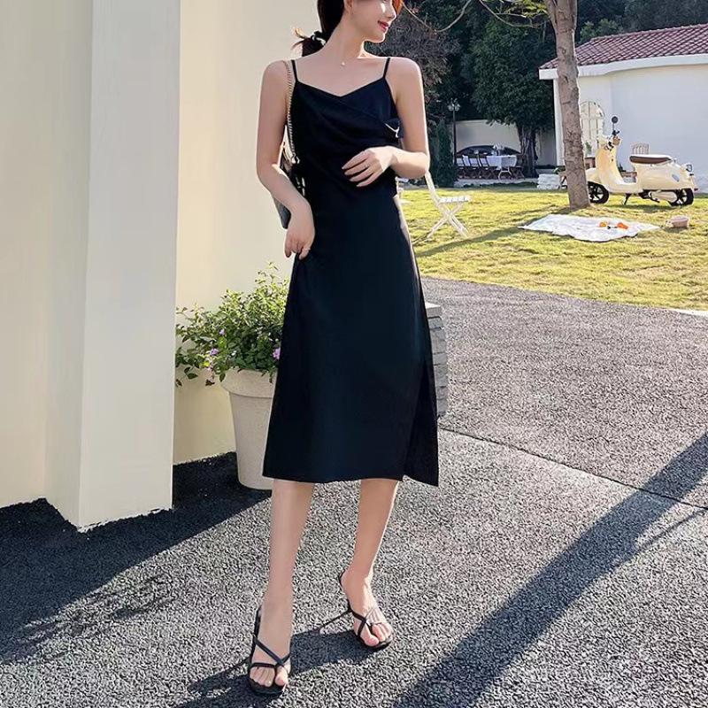 French Simple Temperament and Fashionable Design Niche Long Suspender Dress with Women's Swinging Neck High-end Sexy Skirt