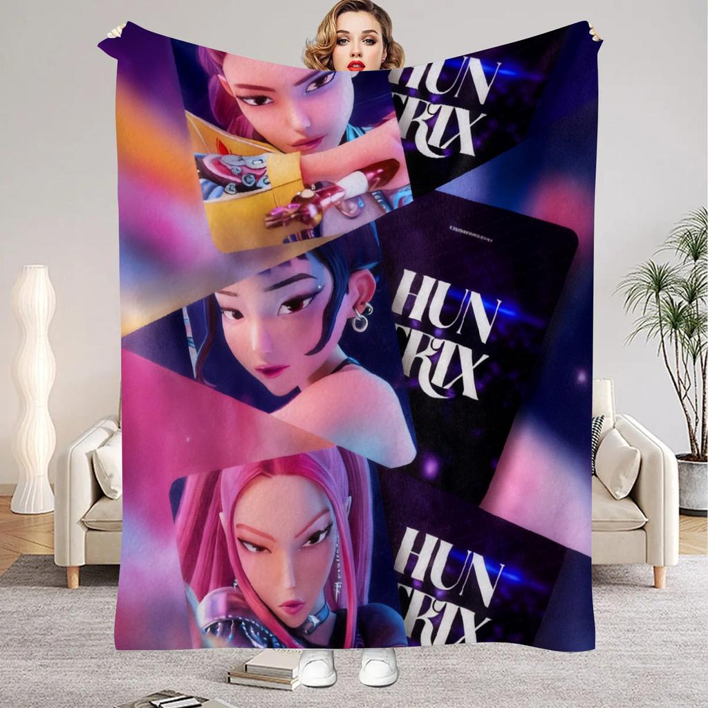 2026 KPOP Demon Hunters Flannel Blankets Living Room Bedroom Sofa Blankets Birthday Gifts For Girls Bedroom Soft Throw Blanket