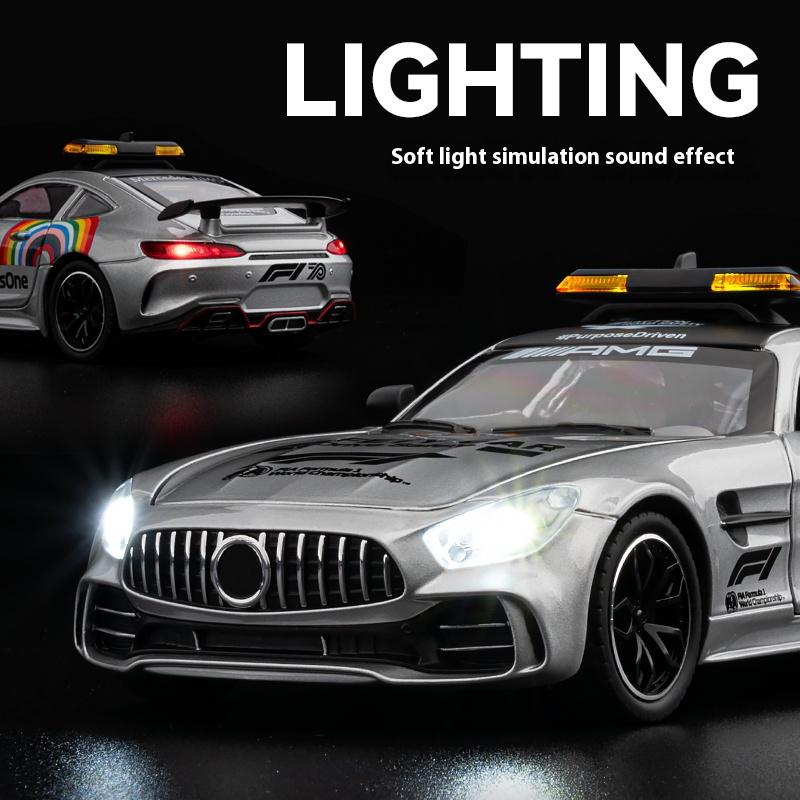 1/24 BENZ F1 Cool Sports Car Alloy Model Toys, Cool Lighting and Sound Effects, Strong Recovery, Four-wheel Shock Absorption