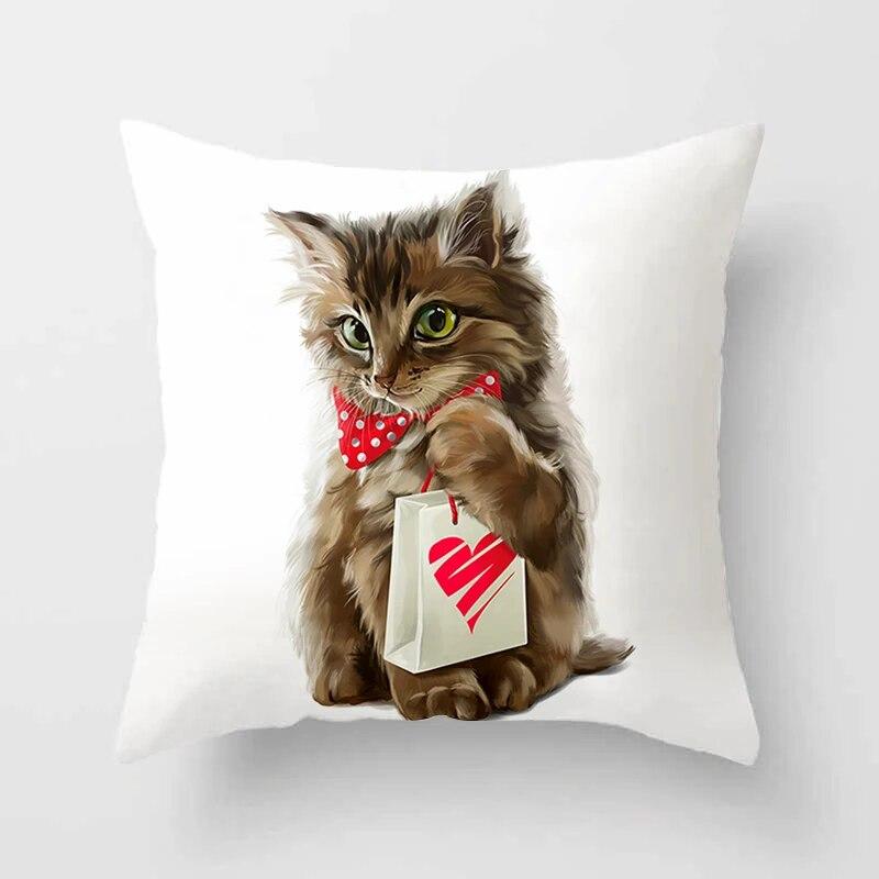 Cute Cat  Print Polyester Cushion Cover 45x45 Throw Pillow Case For Sofa Car Home Decorative Pillowcase Pillow Cover