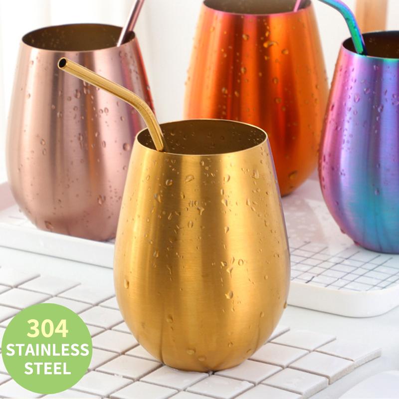 New Stainless Steel Wine Cup With Straw Single Layer Metal Drinking Mug Multifunction 500Ml Big Belly Cup Outdoor Drinkware