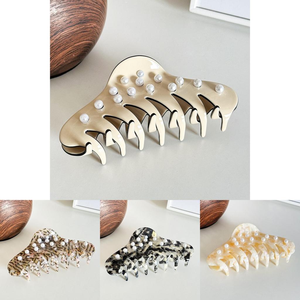 Acetate Large Fashionable Hair Claw With Pearl Accents Versatile For Any Occasion