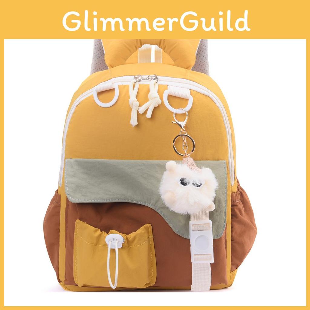 Color Blocked Childrens Backpack With Plush Pendant For School Outings And