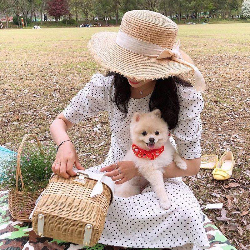 Rough Edge Flat Top Lafite Hat Female Bow Small Fresh Sun Protection Seaside Vacation Beach Sun Hat