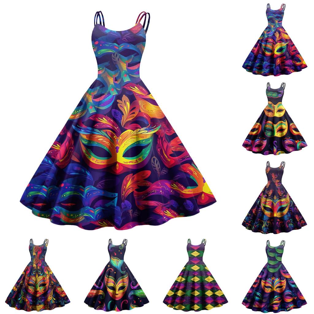 Dámské ležérní módní potisk Sexy punkové retro šaty Retro šaty