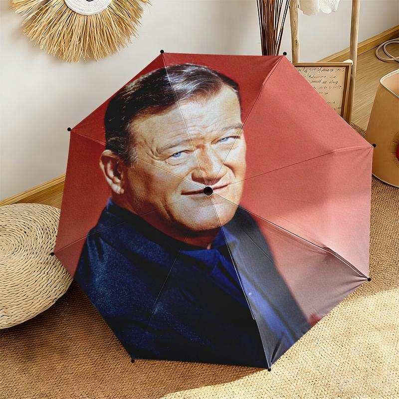 1pc John Wayne's Golden Age Umbrella Portable Folding Umbrella Iron Frame Hole Bone Structure Outdoor Home Umbrella