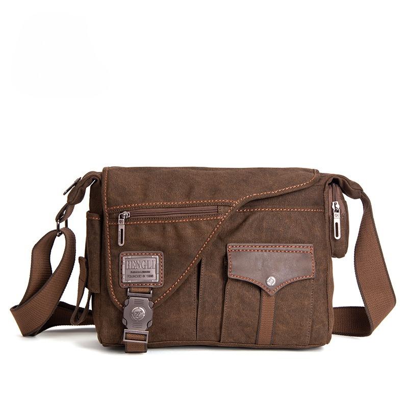 Heren Vintage Canvas Messenger Bag voor 11 inch iPad Meerdere Vakken Werk School Satchel 35cm 25cm 10cm
