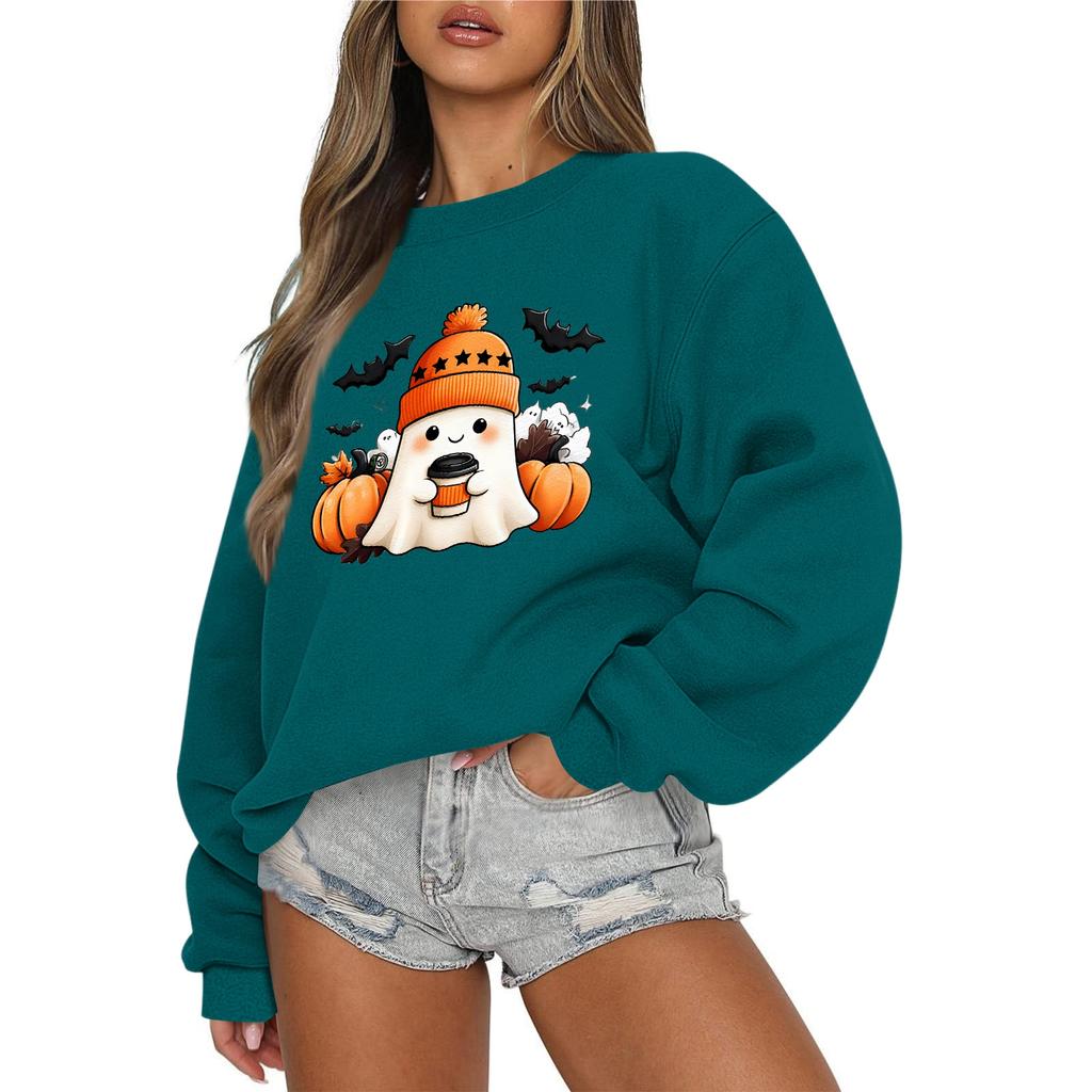 Women's Casual Fashion Round Neck Long Sleeve Halloween Printed Sweatshirt