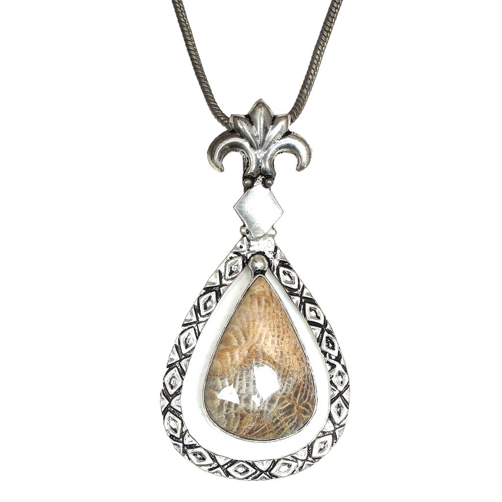 Necklace Fossil Gemstone Coral Gifted Jewelry 18" Handmade Natural