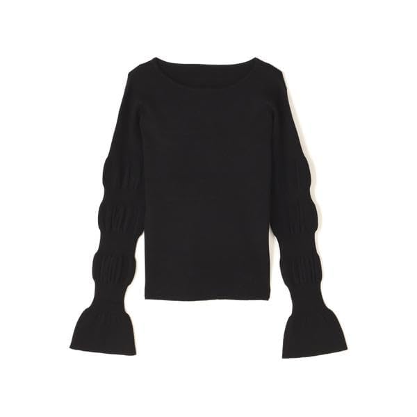 N Natural Beauty Wave Sleeve Knit Black Basic Women's Sweater,