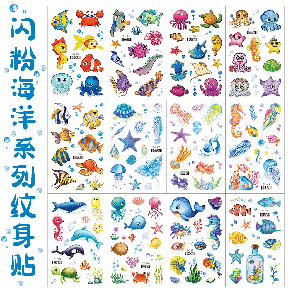 2023 Ruikalong Su Geçirmez Parıltılı Deniz Hayvanı Karikatür Dövme Çıkartmaları Çocuklar İçin