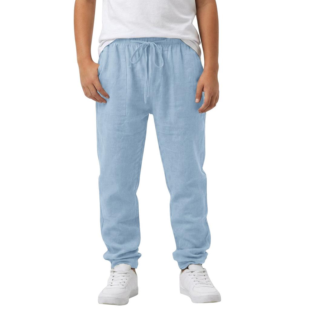 Boys And Girls Casual Drawstring Elastic Pants Children's Linen Cotton Straight Pants