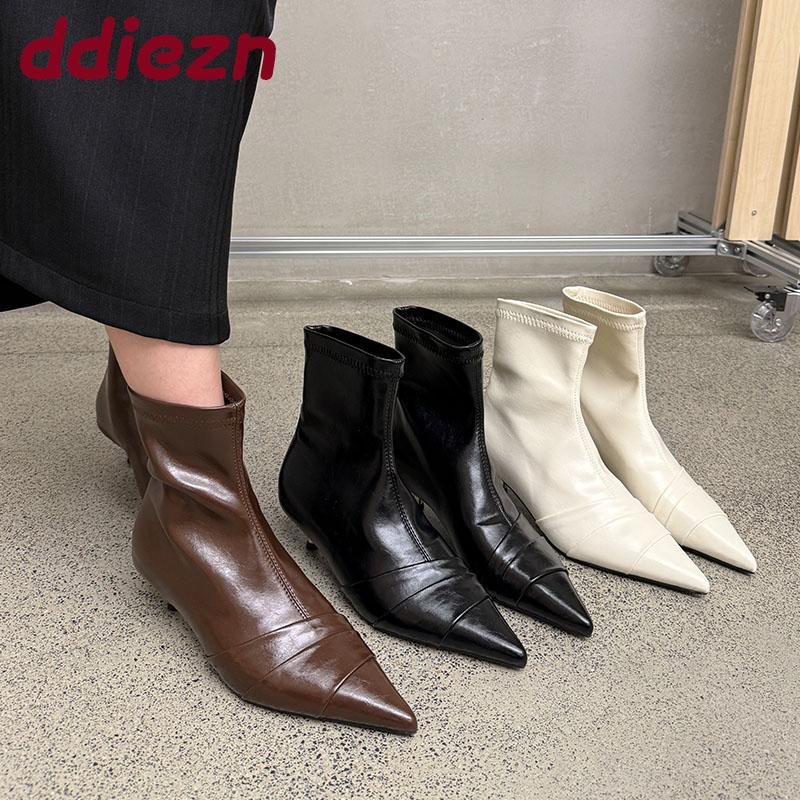 Fashion Footwear Low Heel Women Ankle Stretch Boots Female Pumps Fashion Pointed Toe Modern Ladies Short Boots Slip On Shoes Lady