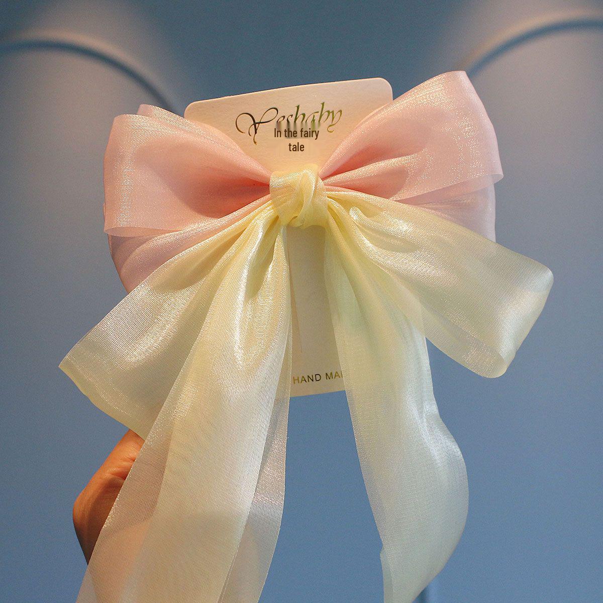 Dopamine Color Block Bow: Pearlescent Ribbon Hair Clip for Girls