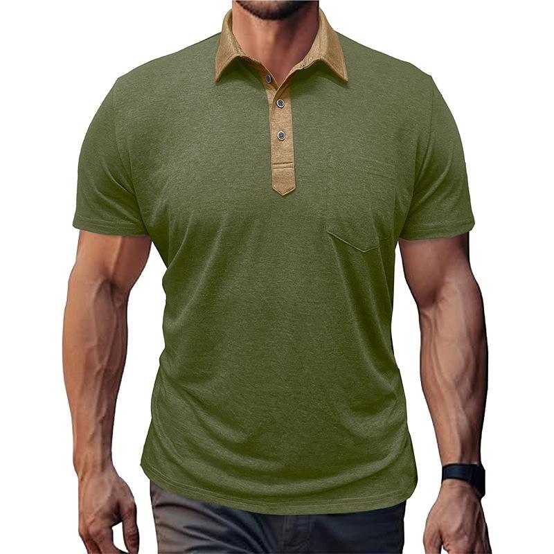 Men's Short Sleeve Turn-Down Collar T-Shirt Men's Polo Shirt Casual Color Block Design Asymmetric Design Top