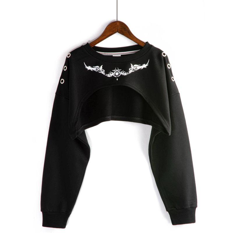 

Свитер Инстаграм Стиль Супер Короткая Свободная Блузка Танцы Black S