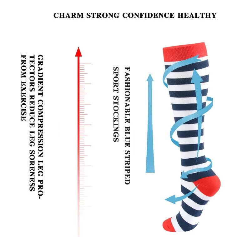 Compression Stockings Men Women Running Stripes Dots Love Claws Stars Sport Flight Nylon Varicose Veins Knee Long Socks