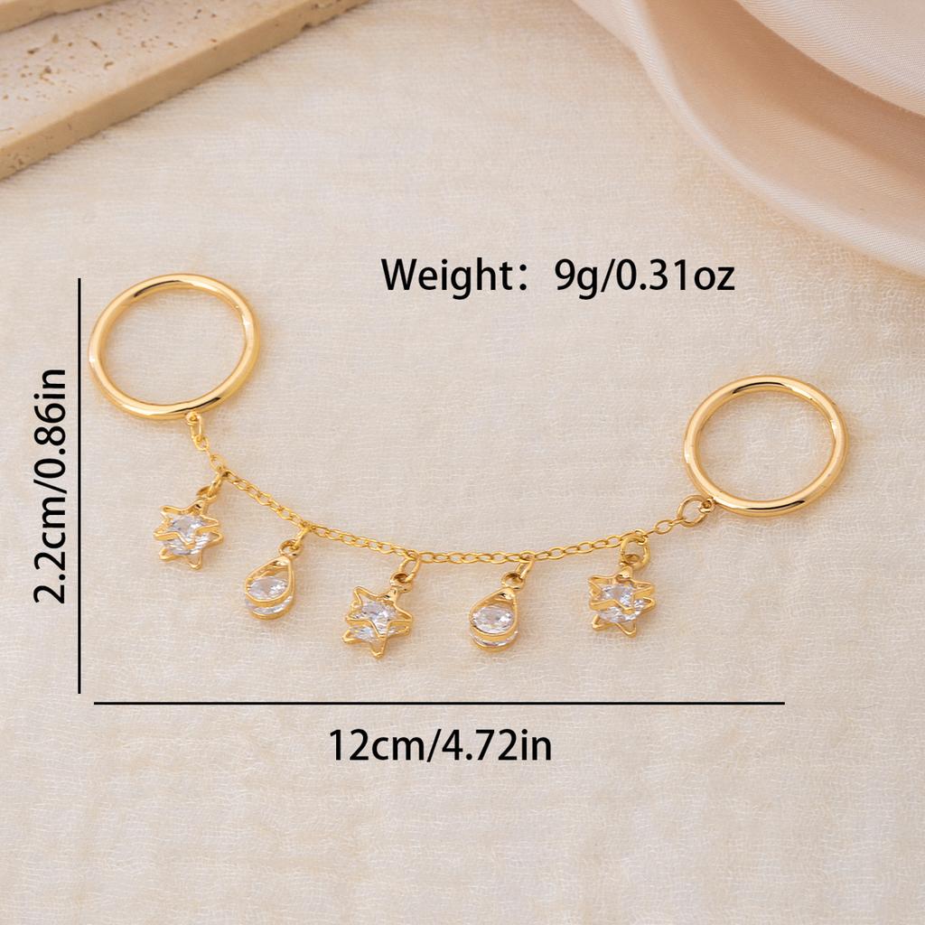 New Double Hoop Star Teardrop Zircon Tassel Pendant Rings for Women Boho Tarnish Free Waterproof Luxury Vintage Jewelry Gifts