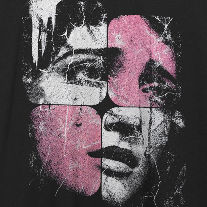 Streetwear Puzzle Face Graphic Black T-Shirt Cotton Unisex Tops Tees Summer Short Sleeves T Shirt