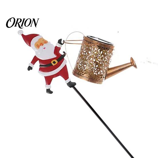 Solar Powered Christmas Decorations Santa Kettle Light, Solar-Powered Claus Watering Can Stake Lamp Garden Accessories with LED String, Outdoor