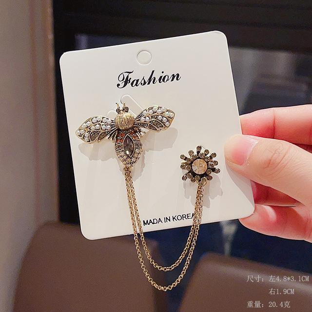 Шмик Ретро Пчела Номерные Цепочки Хрустальные Броши Значки Леди Классический Стразы Корейский Стиль Корсаж Для Женщин Булавки Винтажные Украшения