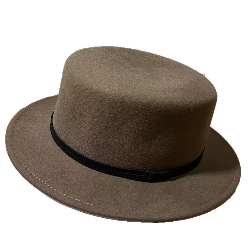 French Autumn and Winter New Retro Wool Flat Top Top Hat Women's Outdoor Warm Big Brim Versatile Face Small Felt Hat