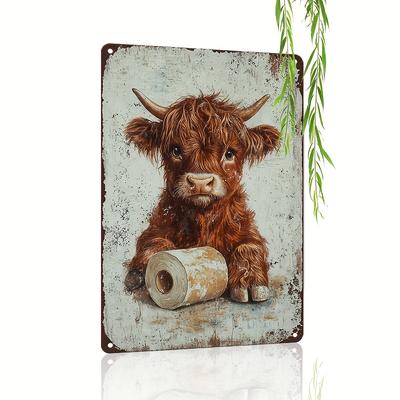 Vintage-Metallschild mit Hochlandrindmotiv – 1 Stück, 20 x 30 cm, rustikale Wanddekoration im Used-Look, ideal für Hobbyraum, Badezimmer oder als Wohnaccessoire.