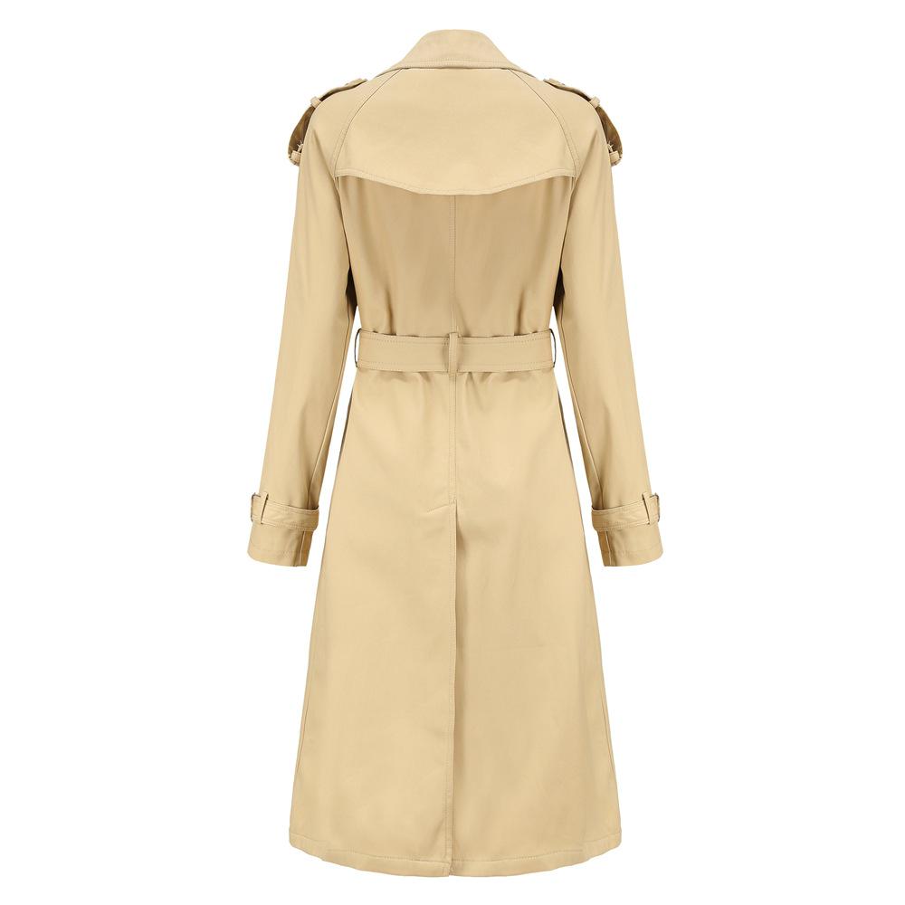 Khaki Long Women's Trench Coat Autumn Winter Turn Down Collar Women Clothes Casual Belt Trench