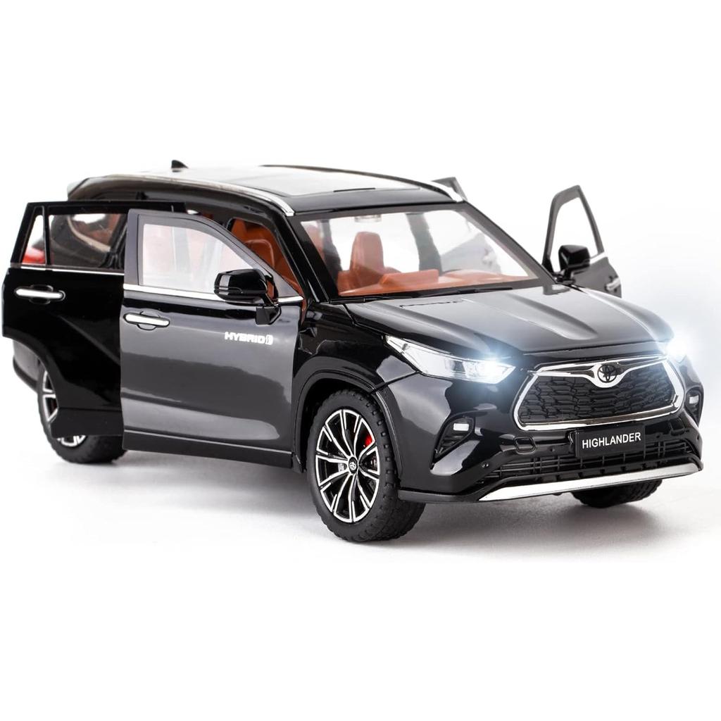 Model auta Toyota Highlander v měřítku 1/24, stahovací auto ze zinkové slitiny se zvukem a světlem pro děti, chlapec, dívka dárek